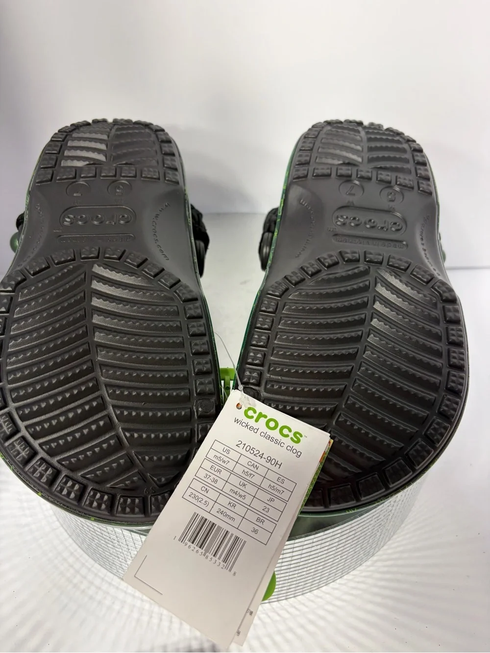 CROCS Kids Iridescent Green Holographic Clogs with Charm Accents